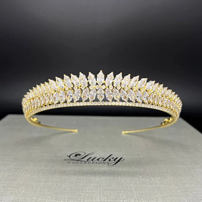 Tiara, Cubic Zirconia Bridal ,Bridesmaid, Maid of Honor Headpiece Gold