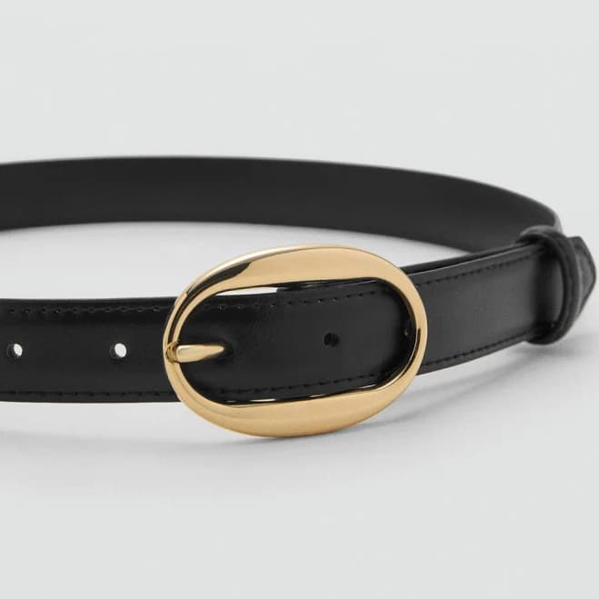 MANGO Women's Classic Gold Oval Buckle Belt