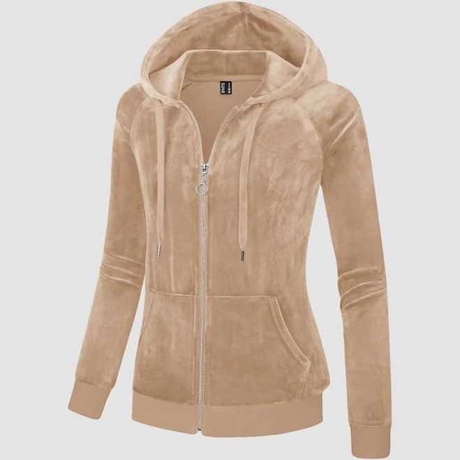Women's Slim Fit Velour Fleece Hoodie Jacket