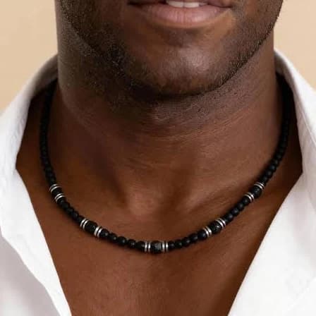 Men's Black Onyx Beaded Necklace