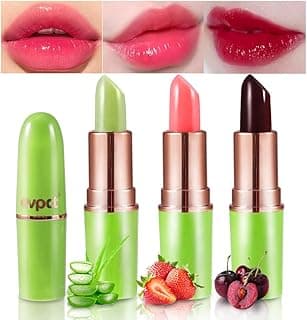 evpct 3Pcs Magic Color Changing Lipstick Long Lasting Waterproof 24 Hours Original for Women, Aloe Vera Strawberry Black Red Cherry PH Mood Permanent Color Changing Lipstick Lip Balm, labial magico