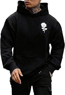 Men's Graphic Print Long Sleeve Drawstring Hoodie Pullover Sweatshirt