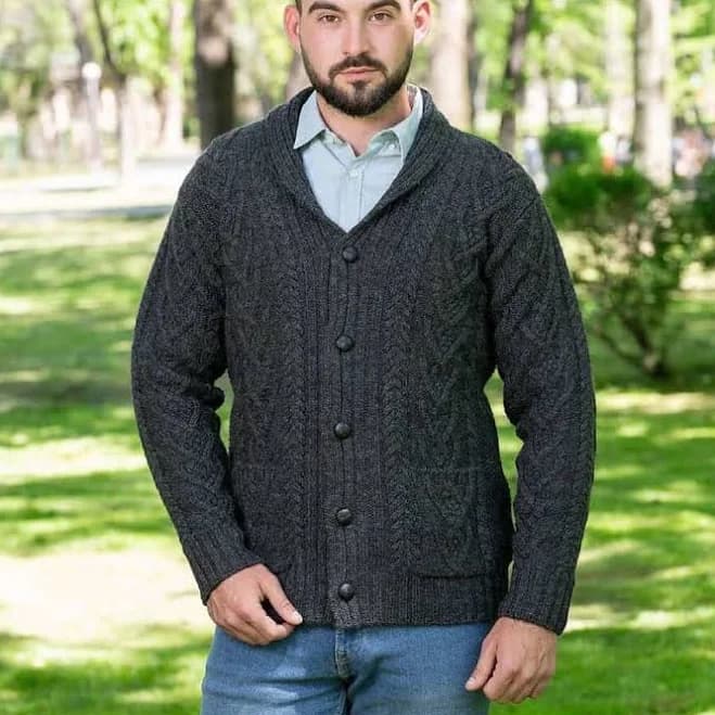 Irish Cable Shawl-Collar Cardigan