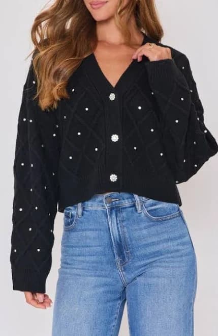 VICI Collection Women's Holiday Shine Rhinestone Diamond Stitch Cardigan