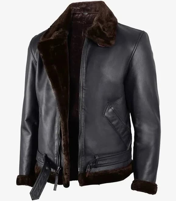 Classic Shearling Leather Jacket with Brown Fur