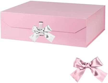Extra Large Pink Gift Box with Ribbon 19x16x6 Inches, Gift Box with Lid Magnetic Closure, Groomsman Proposal Box, Rectangle Collapsible Gift Boxes for