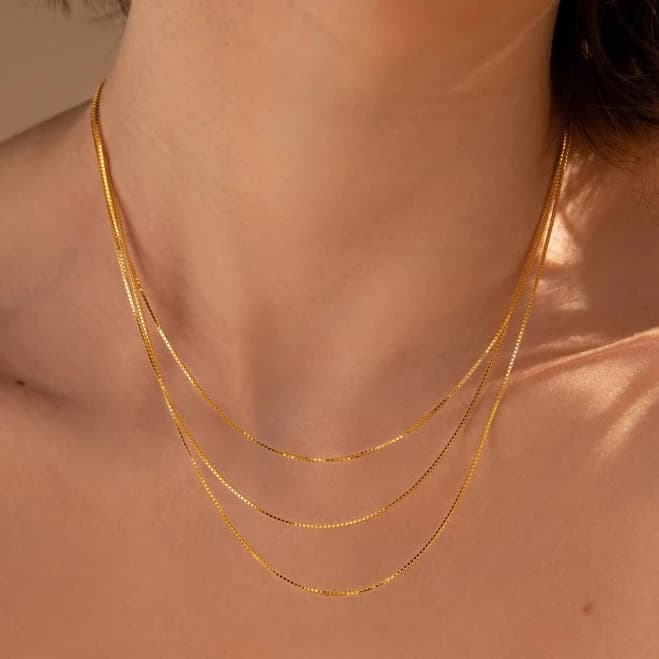 Caitlyn Minimalist Layered Triple Box Chain Necklace