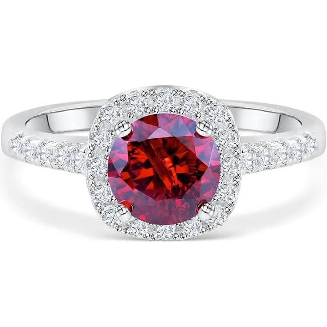 Modern Gents Women's Halo Ruby Engagement Ring in Sterling Silver