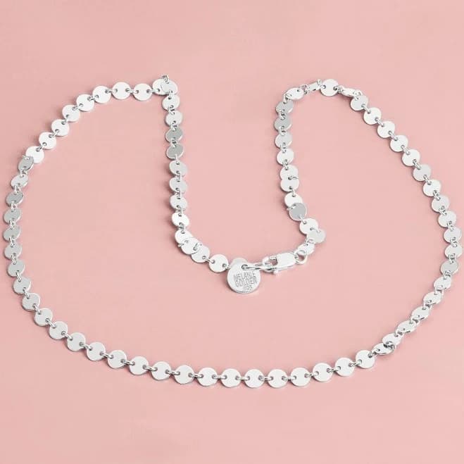 Sequin Chain Necklace Dainty Delicate Sterling Silver Minimalist Circle Disc Necklace
