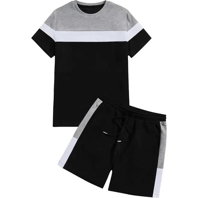 Men's 2 Piece Colorblock T-Shirt & Shorts Sweatsuit Set