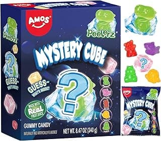 AMOS Peelerz Mystery Cube Peelable Gummy Candy – 3D Peeling Candy – 8.47oz Box with Approximately 10 Pouches – Made with Real Fruit Juice