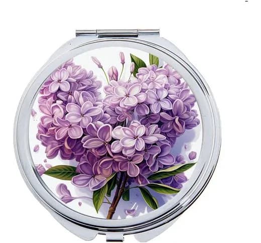 Lilac Flower Pocket Compact Mirror, Art Nouveau Floral Cosmetic Mirror, Vintage Style Gift for Her, Purple Lilac Makeup Mirror