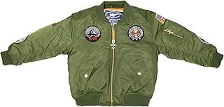 Children's Medium-Weight MA-1 Flight Jacket in Green With Seven Patches