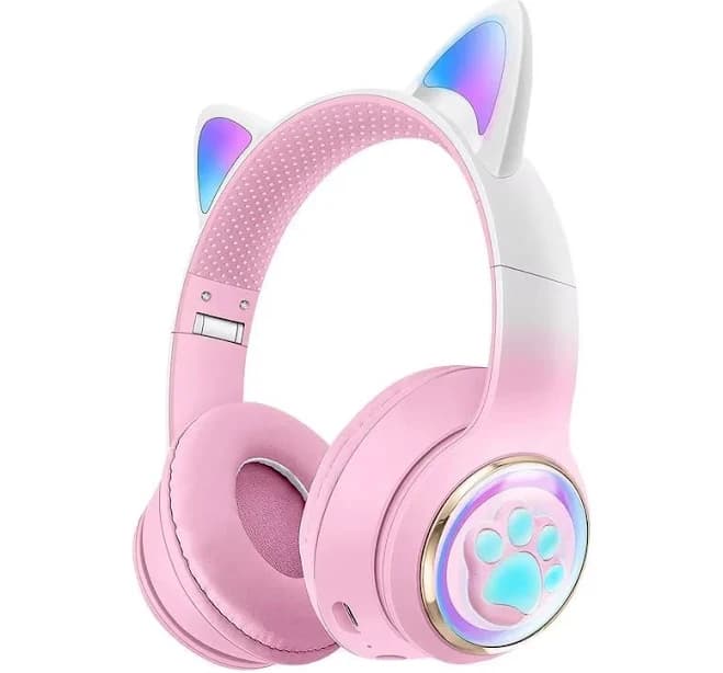 Pink Kawaii Kitten Paw Cat Ear Head Phones Gaming Head Set Kawaii Babe Pink
