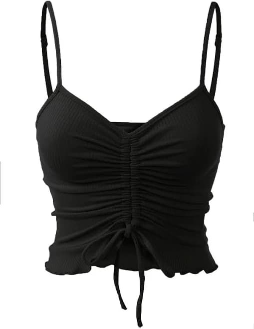 Tunnel Drawstring Front Tie Ribbed Strap Cami Top