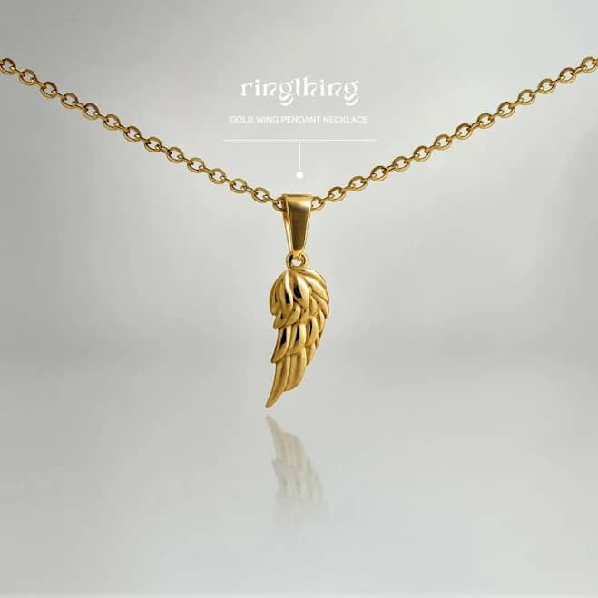 18K Gold Stainless Steel Waterproof Wing Pendant Necklace