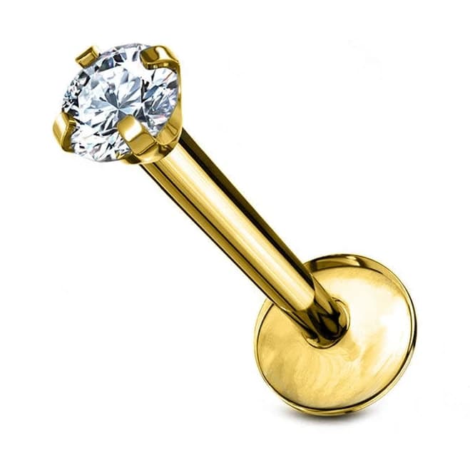 Titanium Labret with Gold CZ