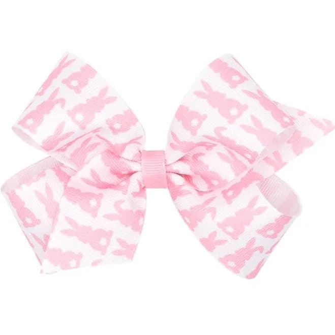 Wee Ones Girls Pink Bunny Print Grosgrain Bow