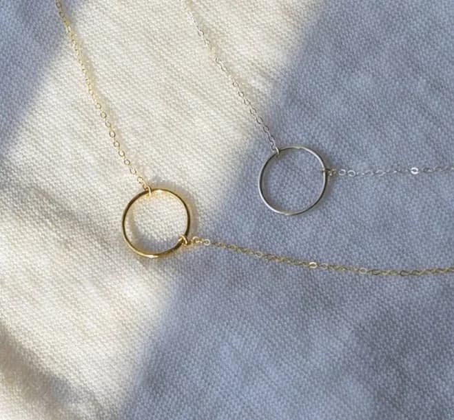 14K Gold Fill or Sterling Silver Minimal Dainty Circle Pendant Necklace