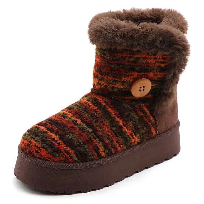 Ultra-Comfort Knit Platform Ankle Boots - Cozy Faux Fur Trim & Stylish Detail, Women's, Size: 10, Brown