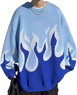 Teens Vintage Flame Sweater Crewneck Long Sleeve Y2k Aesthetic Oversized Knit Pullover
