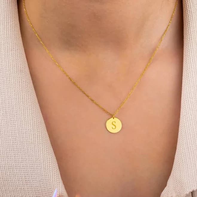 14K Solid Gold Personalized Initial Disc Necklace