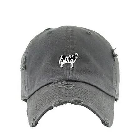 Tech Design Holstein Dairy Cow Vintage Baseball Cap Embroidered Cotton Adjustable Distressed Dad Hat Dark Grey, Adult Unisex, Size: One size, Gray