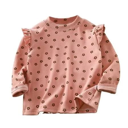 Floral Print Long Sleeve Fleece Ruffle Tee