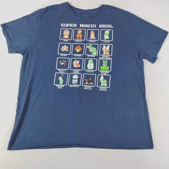 Super Mario Bros Shirt Mens 3xl Blue Mario Toad Luigi Graphic Tee Mad
