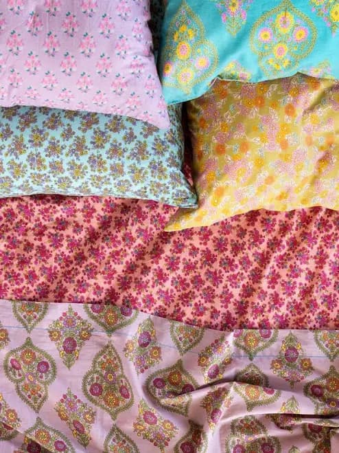 Mix & Match Turquoise Folk Floral Pillowcase