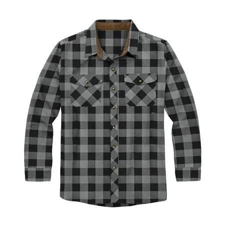 Victory Men's 100% Cotton Brushed Flannel Plaid Shirt with Corduroy Trim