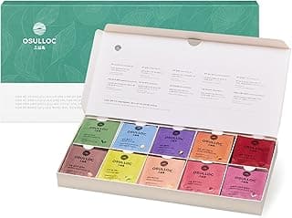 OSULLOC Premium Tea Collection (40 count, 10 flavors x 4 ea), Mothers Day Gifts, Self Care Sampler Gift Box Variety Pack, Premium Organic Pure & Blended Tea from Jeju