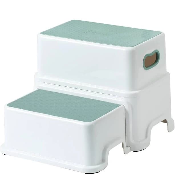 Green-white 2 Step Stool For Kids Anti-slip Sturdy Toddler Potty