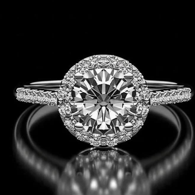 925 Sterling Silver Round Moissanite Halo Engagement Ring