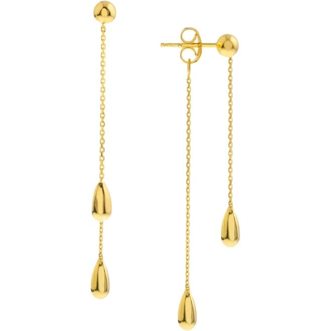 14K Solid Gold Teardrop Dangle Ball Stud Earrings