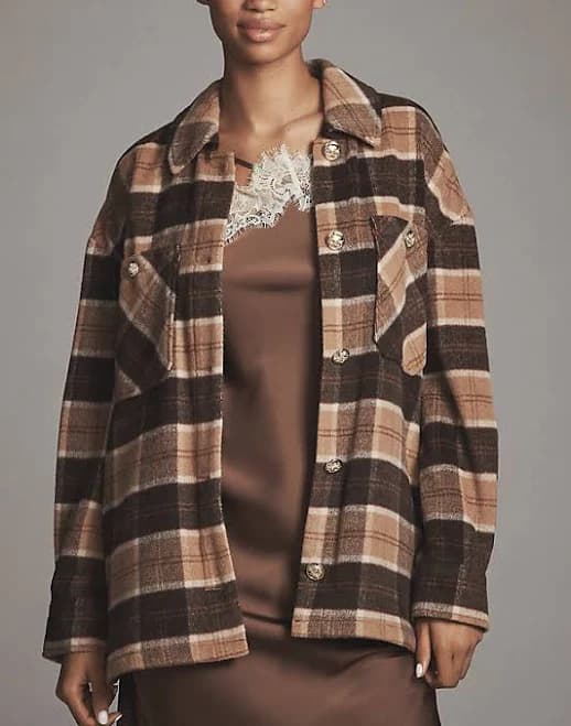 AVEC LES FILLES Oversized Plaid Wool Blend Shacket