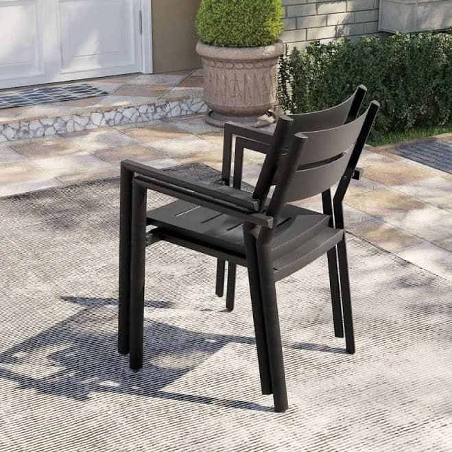Pellebant Patio Stackable Aluminum Outdoor Dining Chairs in Black Set