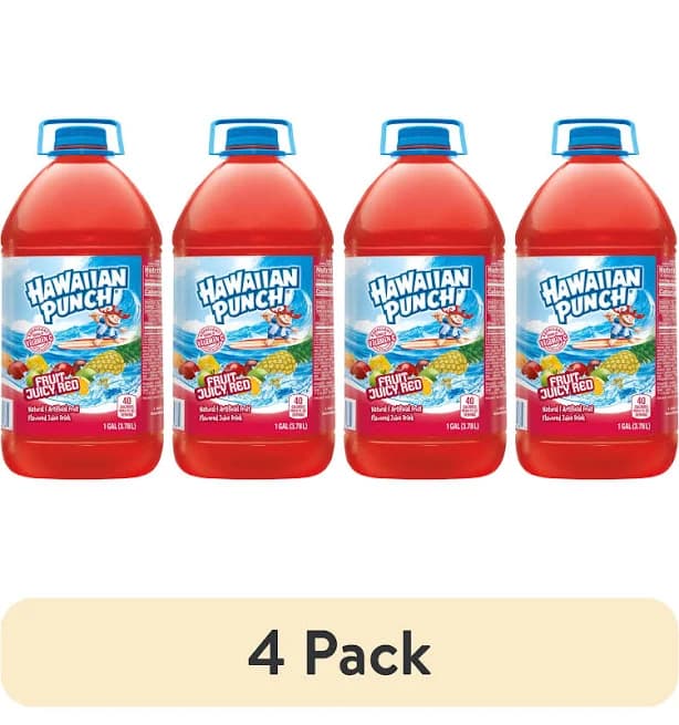(4 pack) Hawaiian Punch Fruit Juicy Red Juice, 1 Gal, Bottle