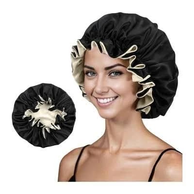 Anna-Kaci Double Layer Ruffled Satin Sleep Bonnet