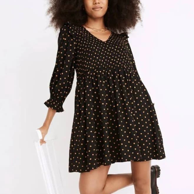 Madewell Lucie Oval Dot V-Neck Smocked Minidress