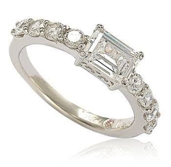 Suzy Levian Sterling Silver Emerald-Cut CZ Center Stone Engagement Ring