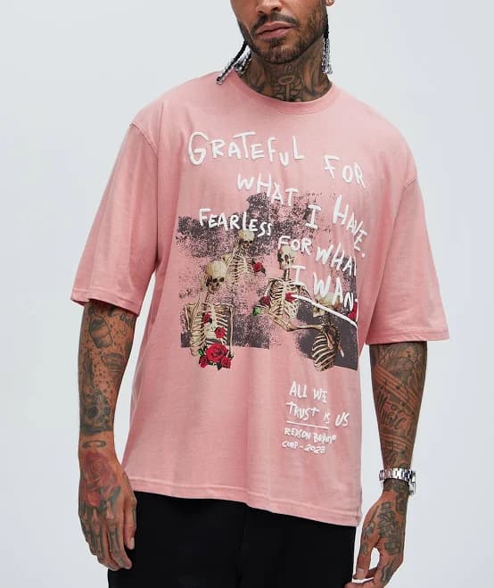 Fashion Nova Men's Grateful for What I Have Oversized Tee Shirt