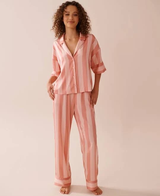 La Vie En Rose Striped Satin Pajama Set