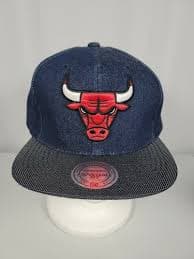Mitchell & Ness Snapback NBA Basketball Chicago Bulls Blue Denim Adjustable | eBay