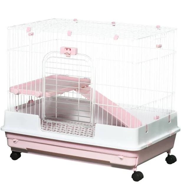 Pink Small Animal Cage with Wheels and Removable Tray