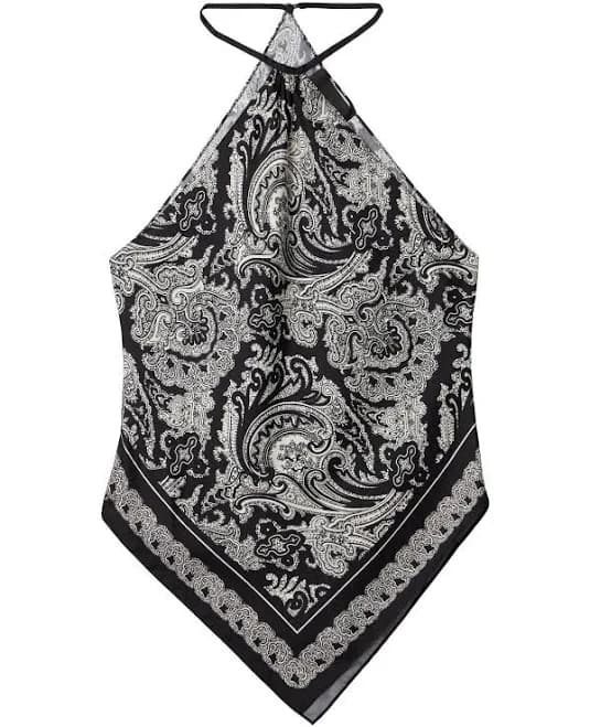 Nili Lotan Bandana-print Silk Halterneck Women Top - Black