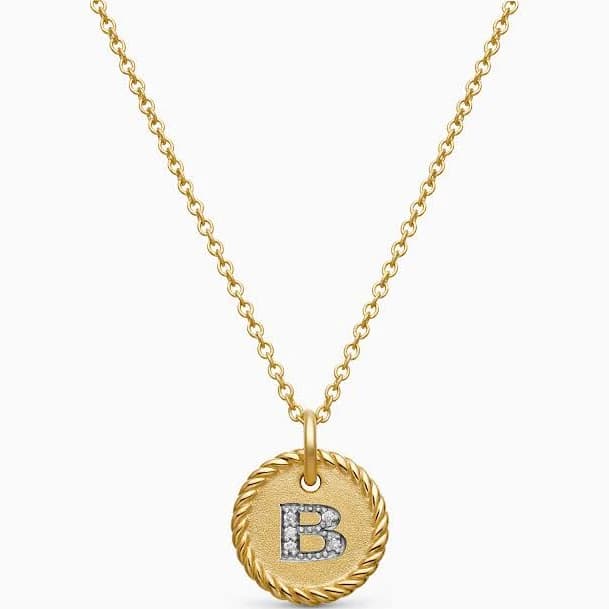 David Yurman Initial Charm Necklace in 18K Yellow Gold with Diamond