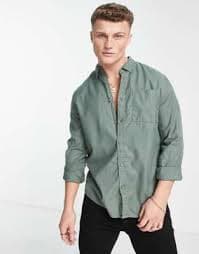 River Island long sleeve crepe shirt in green | ASOS