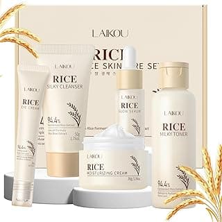 Skin Care Set, Korean Skin Care with Rice Cleanser, Toner, Serum, Eye Serum, Moisturizing Cream 5pcs for Women Teen Girls Mom Daughter Mother's Day Birthday Christmas Lover Korean Beauty
