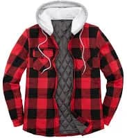 Men's Quilted Flannel Shirt Jacket with Hood